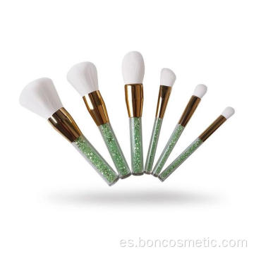 Set de 6 pinceles de maquillaje de pelo blanco con mango de cristal